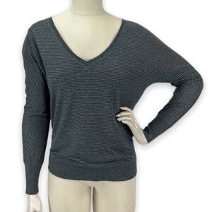 American Eagle Outfitters Charcoal Silver Striped V-neck Dolman Knit Top Small S